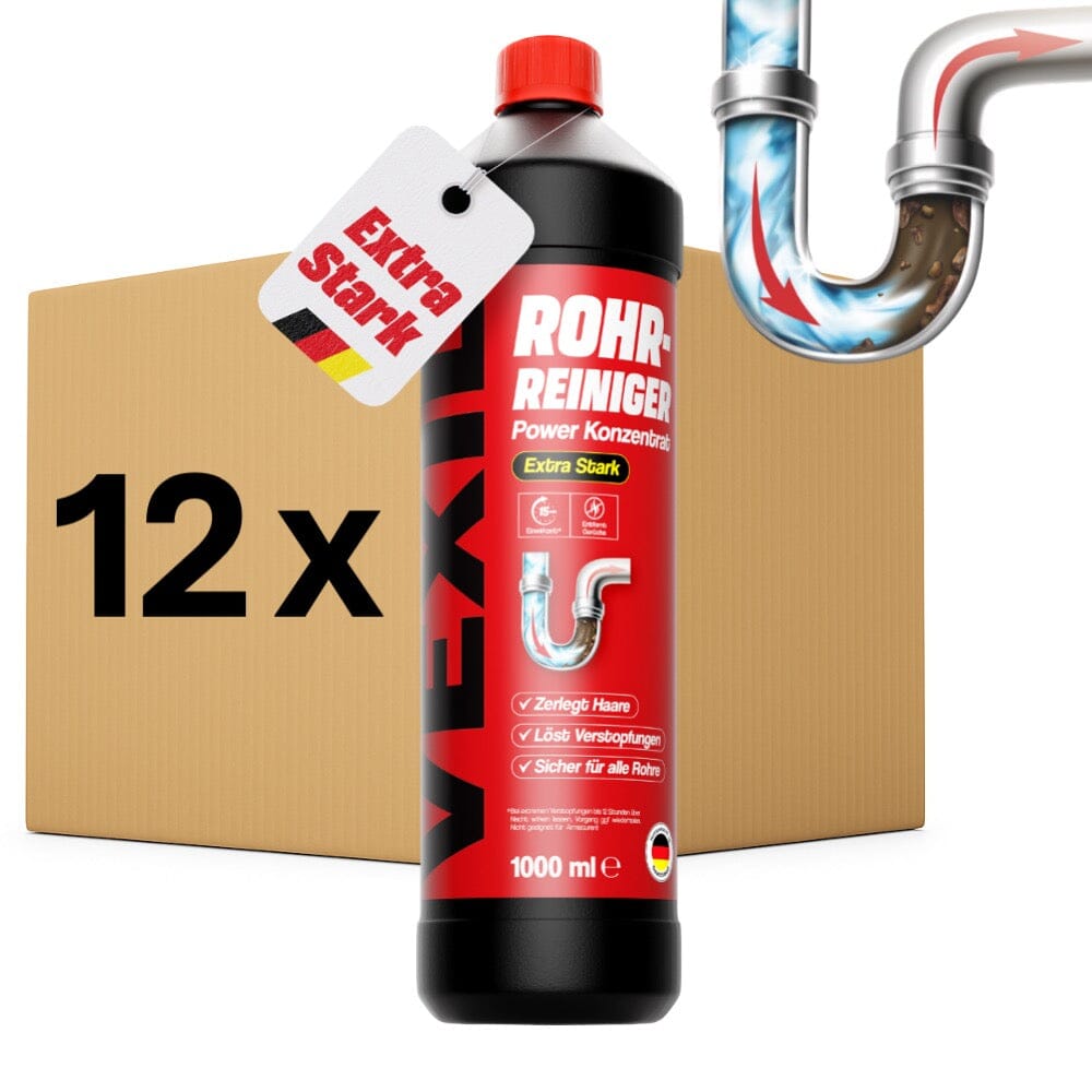 12 x (1 Liter) Rohrreiniger - EXTRA STARK -> 50% Wirkstoffanteil