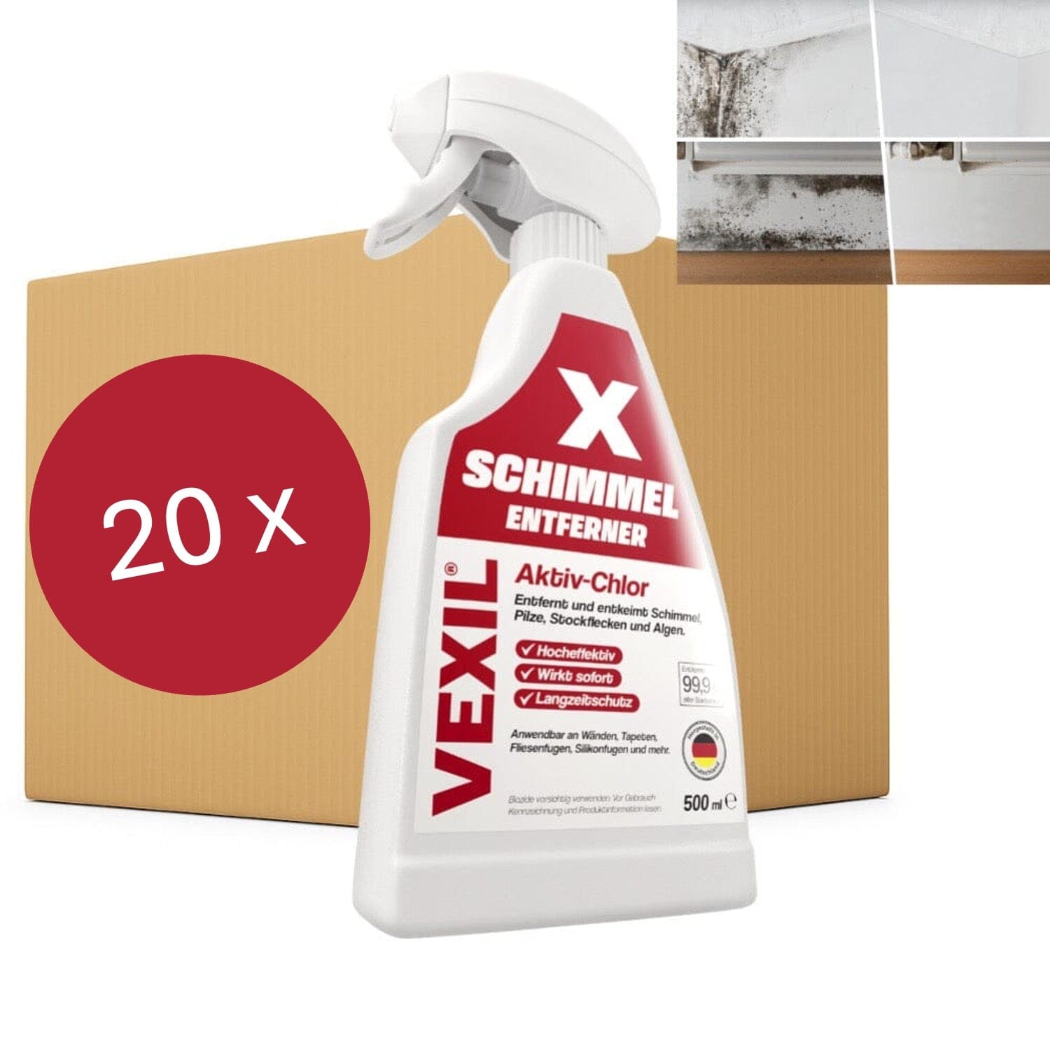 20 x (0,5 Liter) Schimmelentferner - Hocheffektiv - Aktiv Chlor