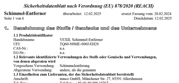 Vorschau Sicherheitsdatenblatt VEXIL® Schimmelentferner