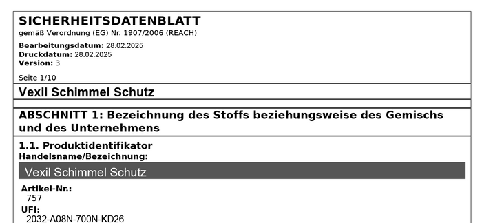 Vorschau Sicherheitsdatenblatt VEXIL® Schimmelschutz