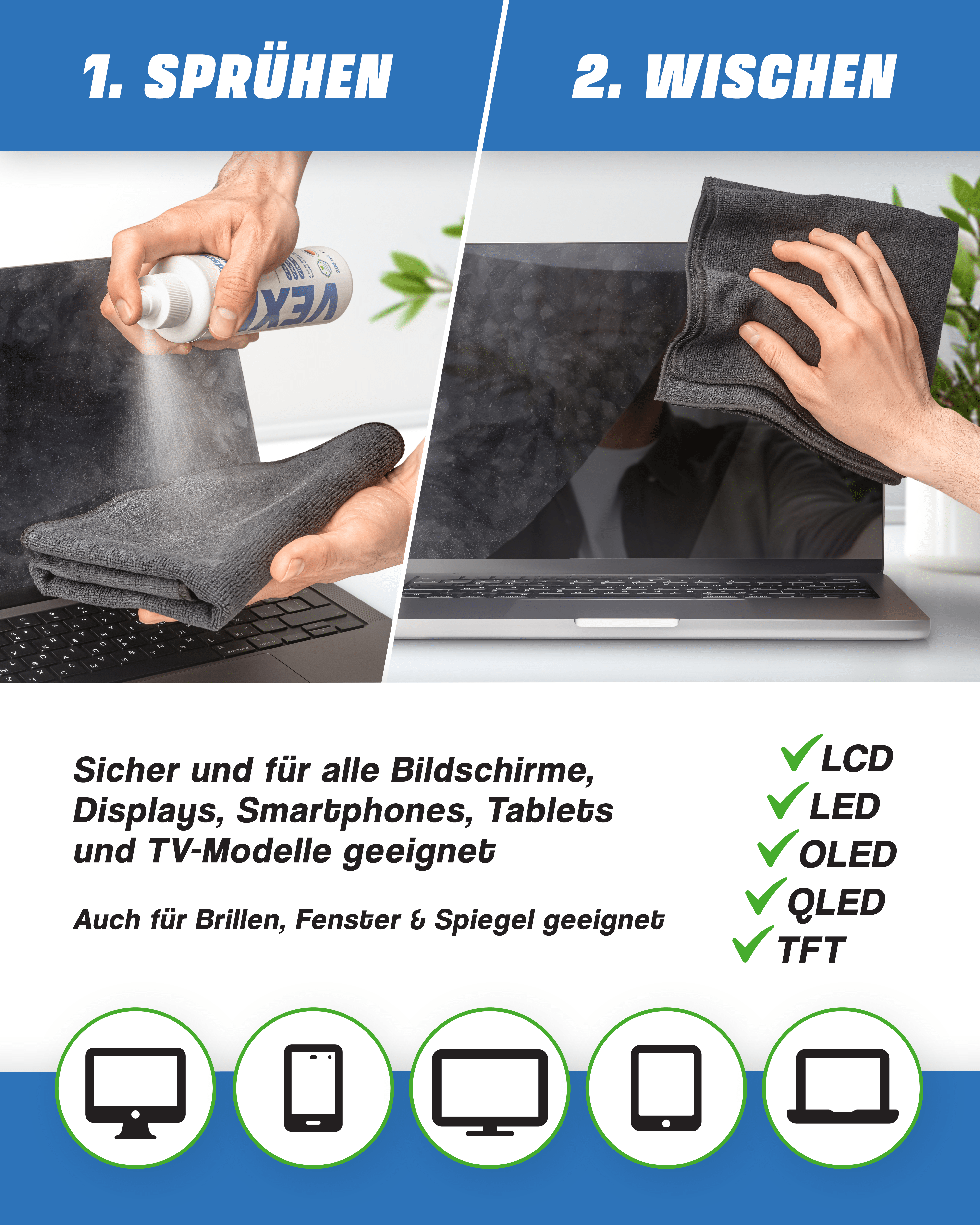 Bildschirmreiniger Spray - für Smartphone, Tablet, Handy, Laptop