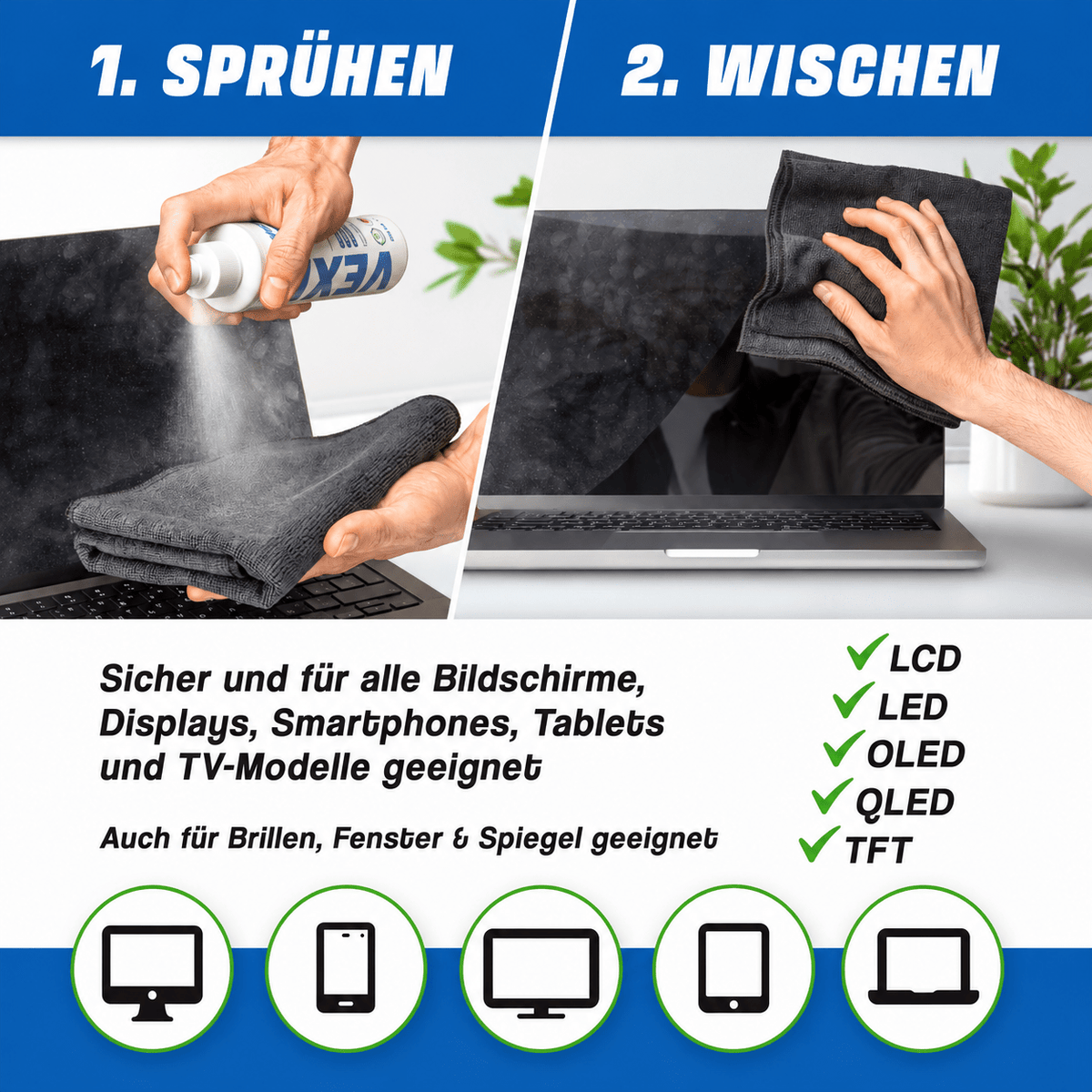 Bildschirmreiniger Spray - für Smartphone, Tablet, Handy, Laptop