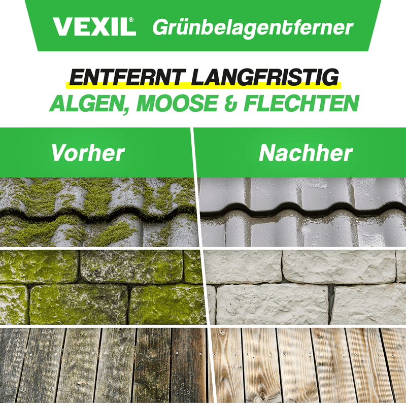 Grünbelagentferner Konzentrat – entfernt Algen, Moos, Pilze & Flechten