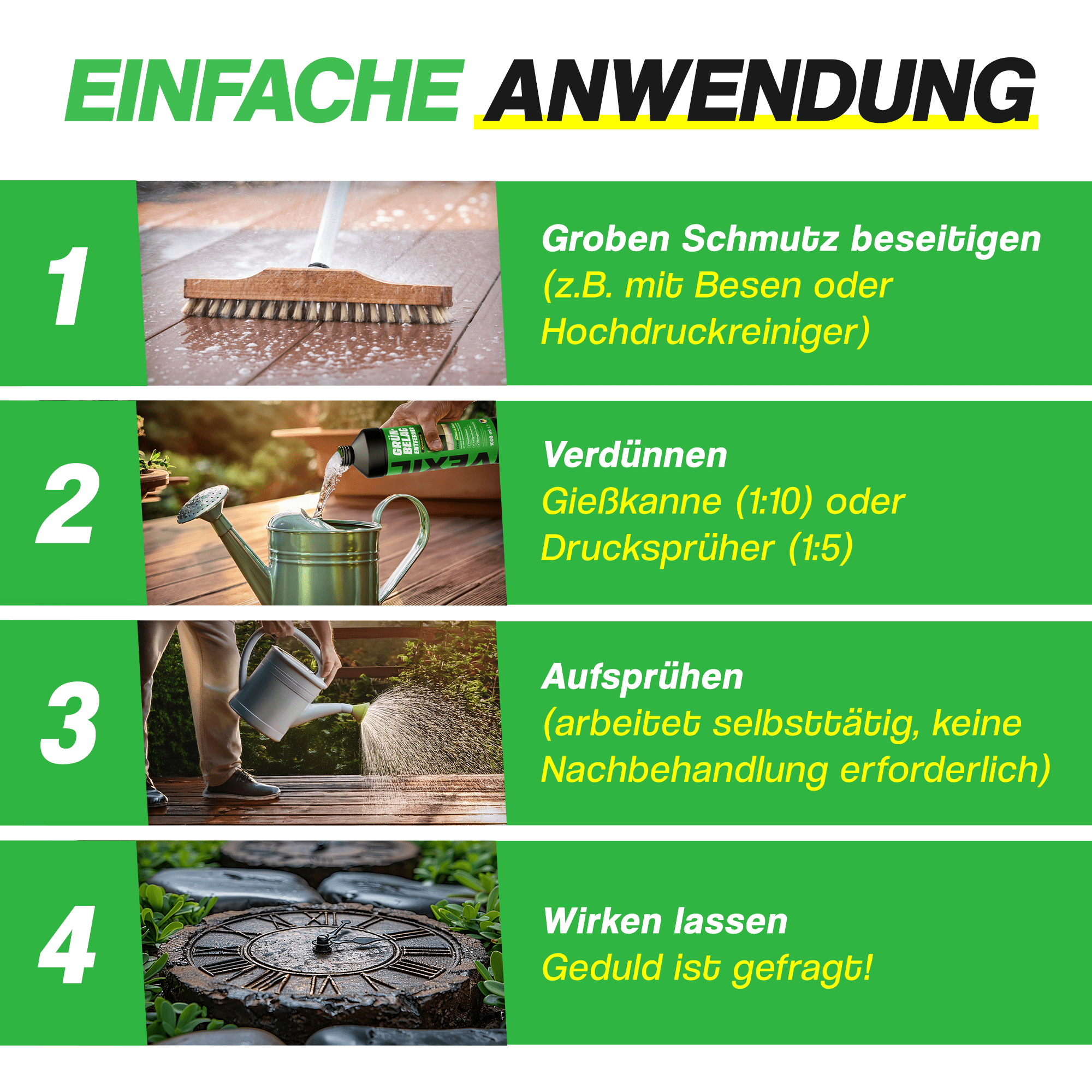 Grünbelagentferner Konzentrat – entfernt Algen, Moos, Pilze & Flechten