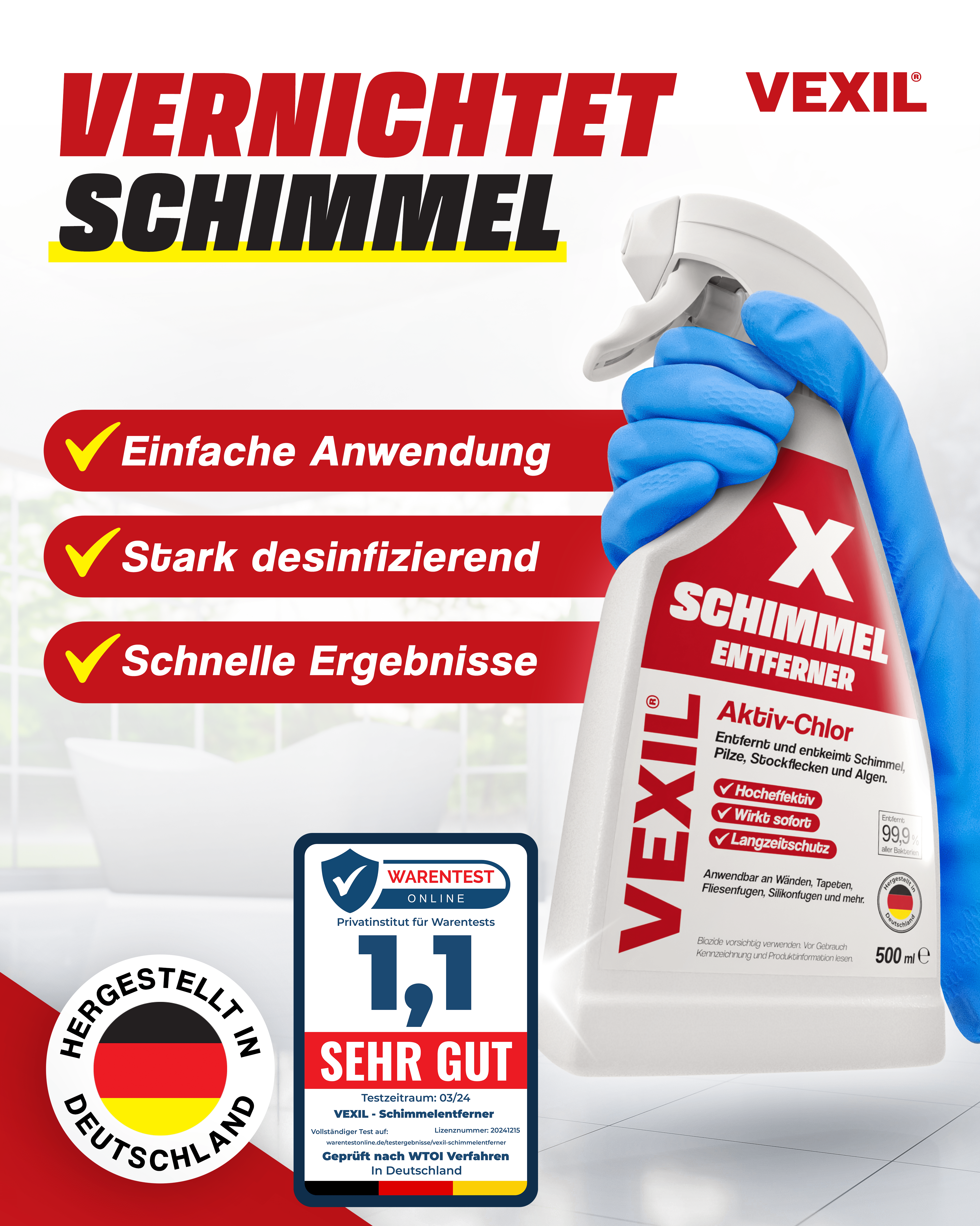 Profi Schimmelentferner für Wand, Bad, Fliesen, Fugen