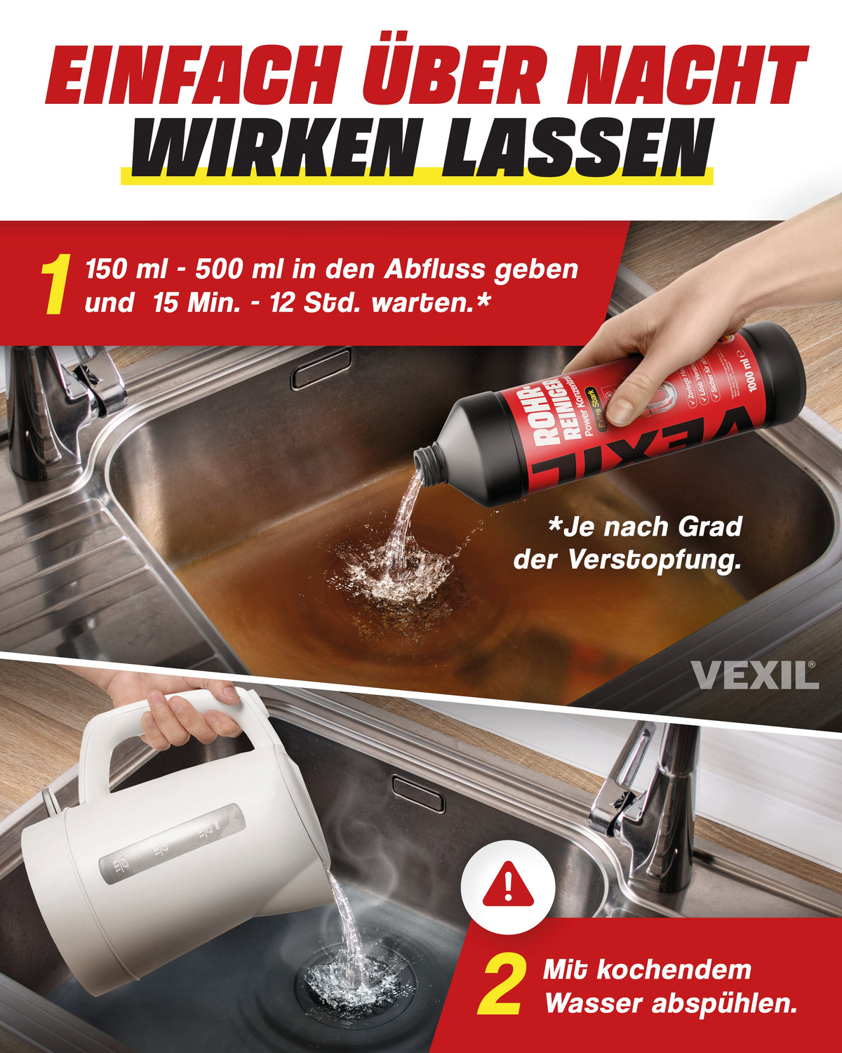 Rohrreiniger - Profi Abflussreiniger extra Stark für Extremfälle - 1L